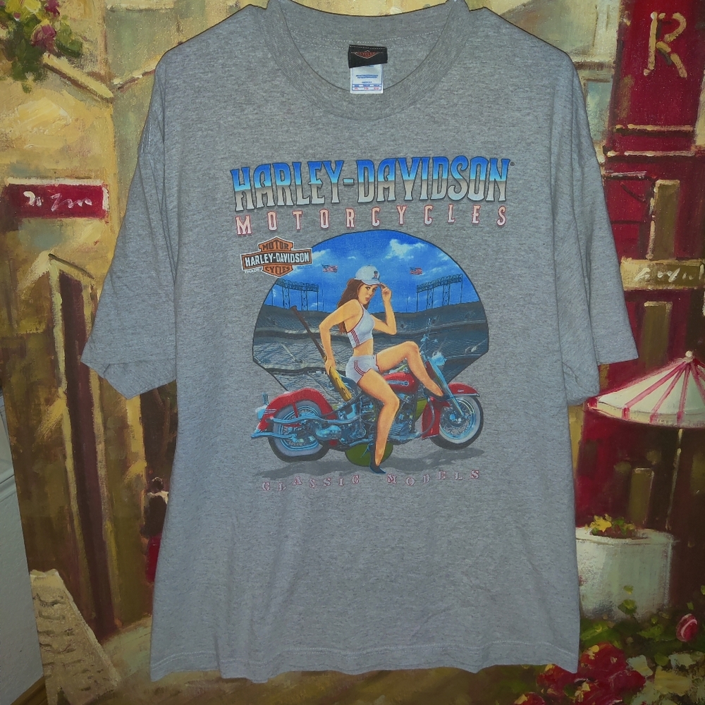 Harley Davidson pinup baseball girl t-shirt